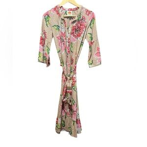 Farm Rio Floral Ruffle Beaded Tassels Belt Slip-On Dress Size XS